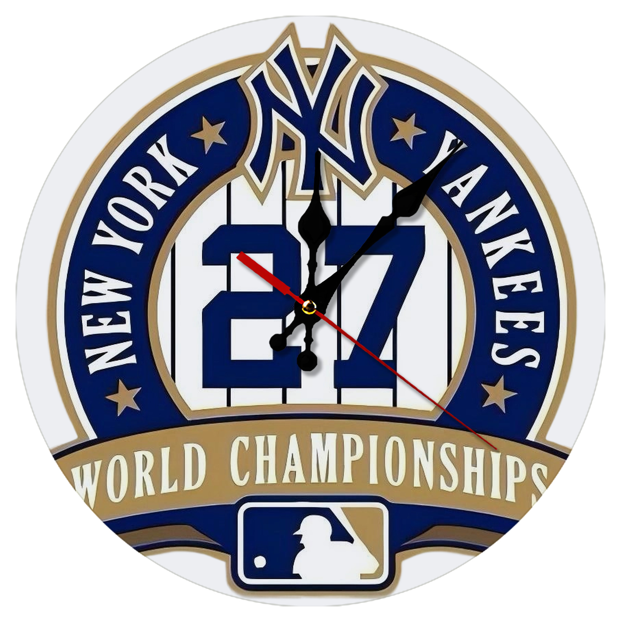 New York Yankees 27 World Championships Silent Round Wall Clock – Modern & Stylish DIY Design, Durable Wood Construction, Easy To Install – Perfect For Office, Bedroom, Living Room, And More
